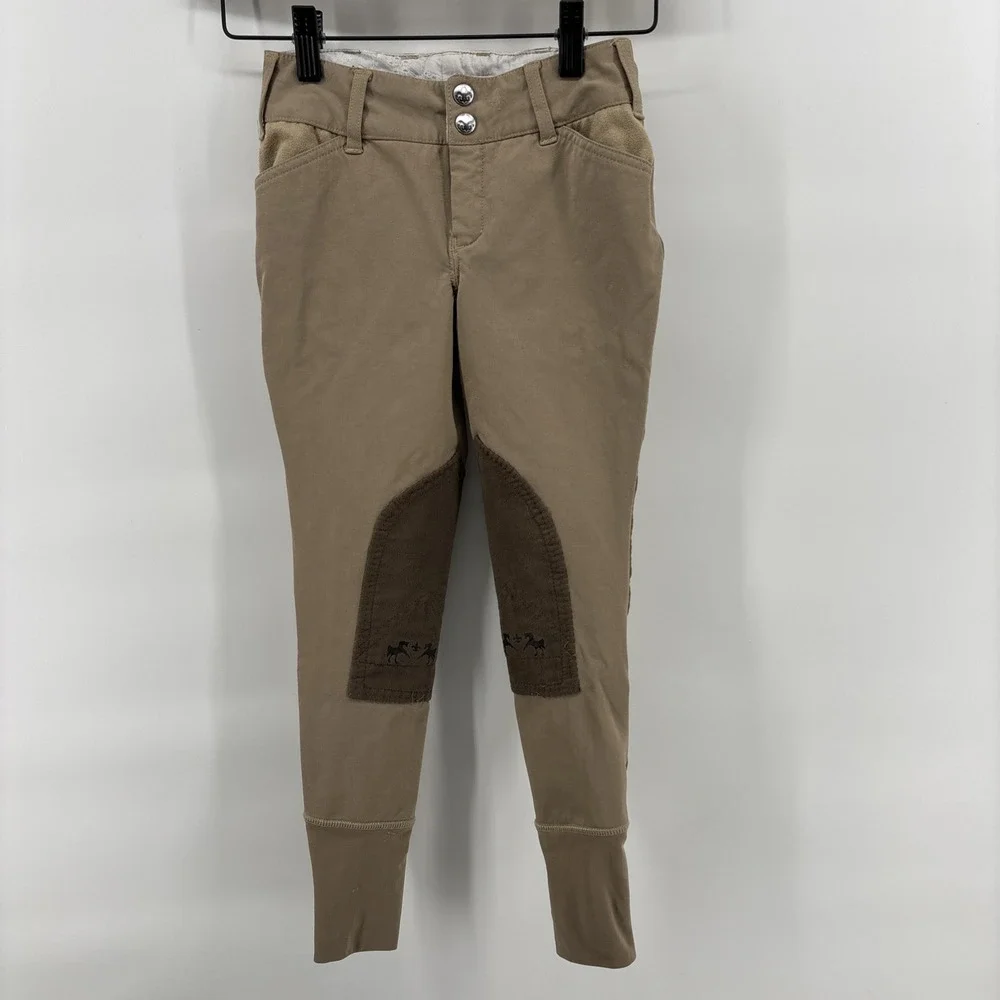 Equine Couture Equestrian Breeches‎ Youth Size 8 Khaki Coolmax Champion Patches